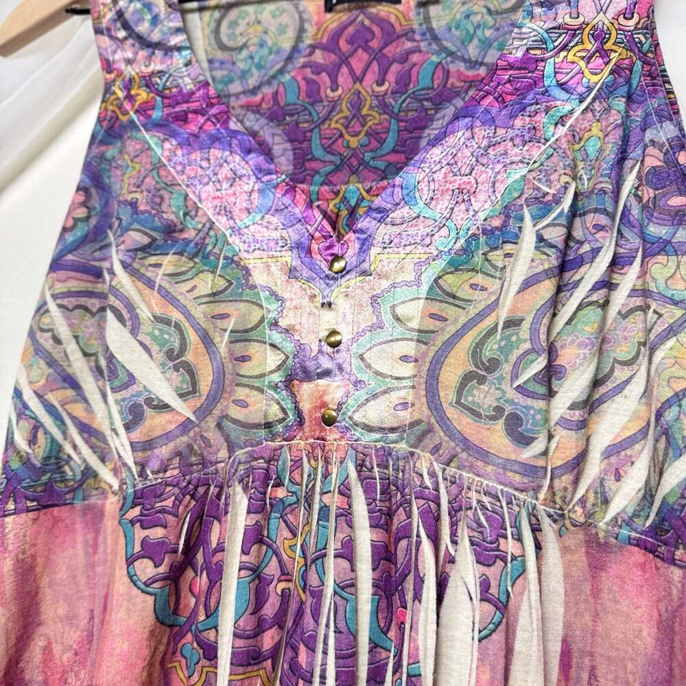 Vintage Y2K Colorful Geometric Kalediscope Boho Babydoll Fairy Top - Picture 2 of 5